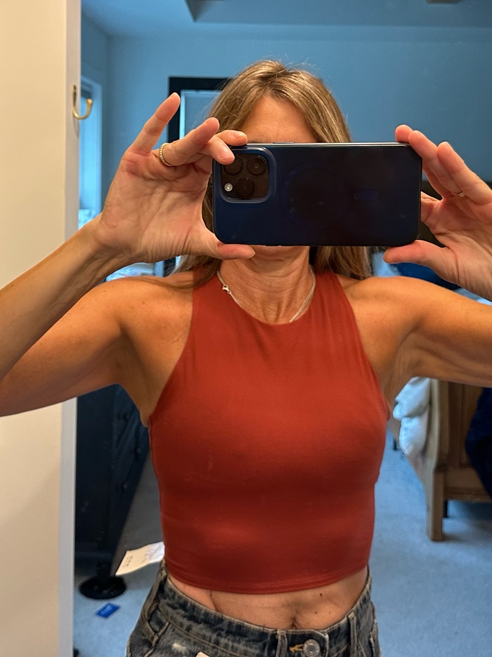 Athleta Conscious Crop Racerback Built in Bra Tank in Rust